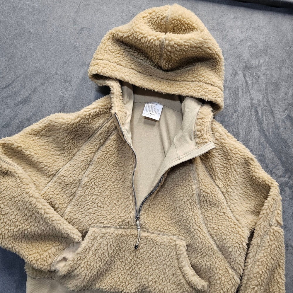 Lululemon Scuba Oversized Sherpa Fleece 1/2 Zip Hoodie LW4BN3S Tan M/L